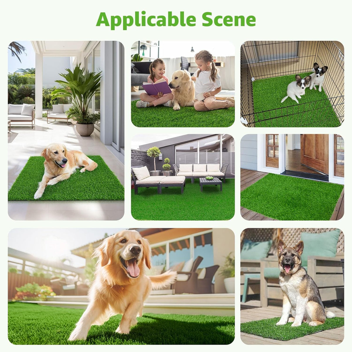 Person cleaning reusable dog grass mat with a hose