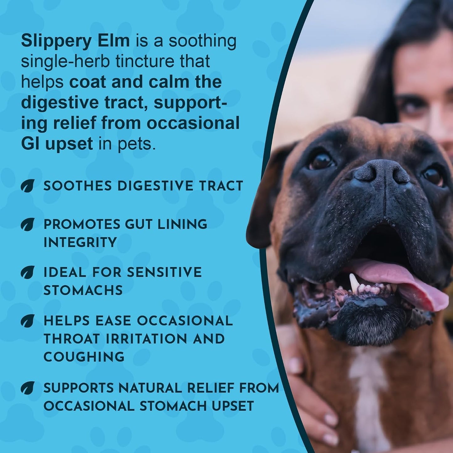 Animal Essentials slippery elm liquid tonic showing organic ingredients and usage instructions