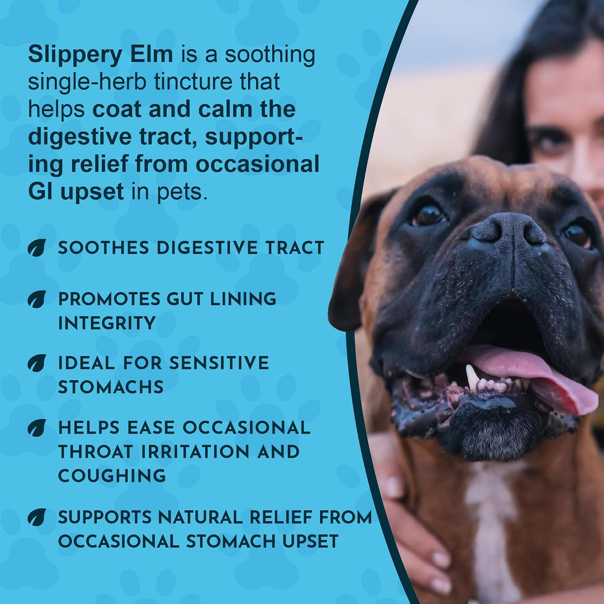 Animal Essentials slippery elm liquid tonic showing organic ingredients and usage instructions