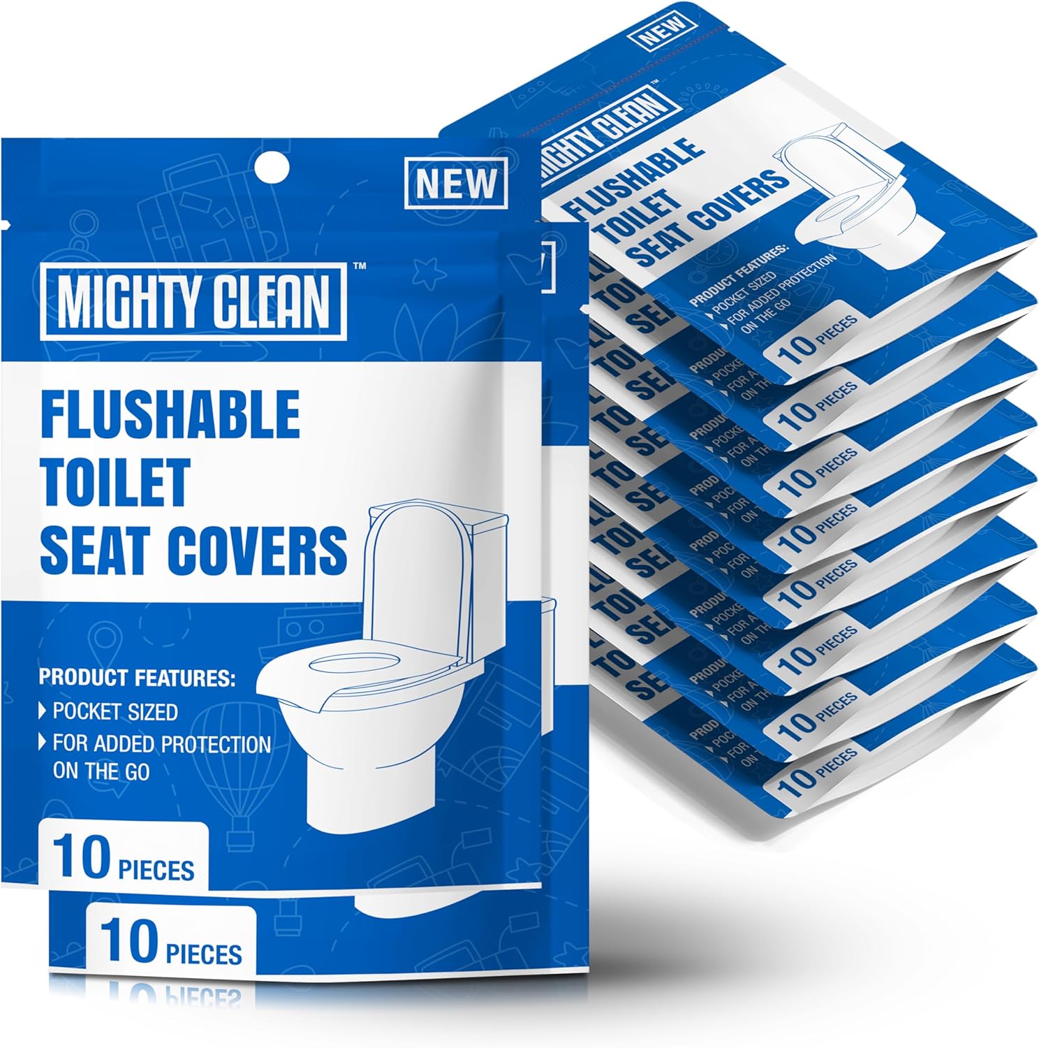 Mighty Clean flushable toilet seat covers front view pack of one hundred pieces