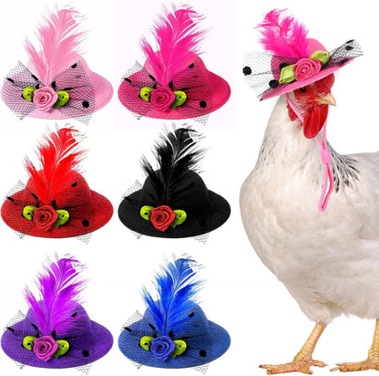 Weewooday 6 Pieces Chicken Hats front view of hens wearing colorful mini costume accessories.