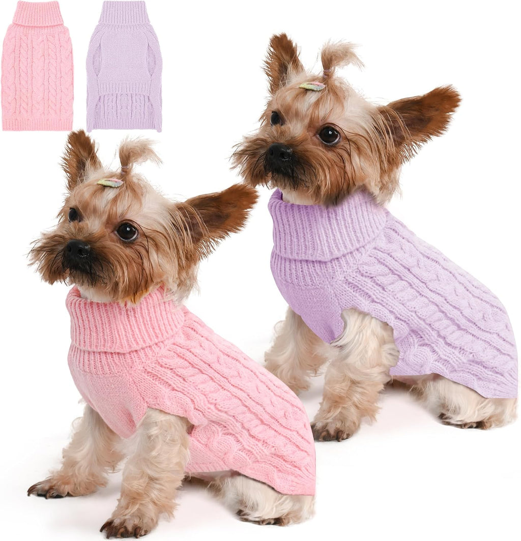 Lorehelina cable knit small dog sweater front view in pastel pink