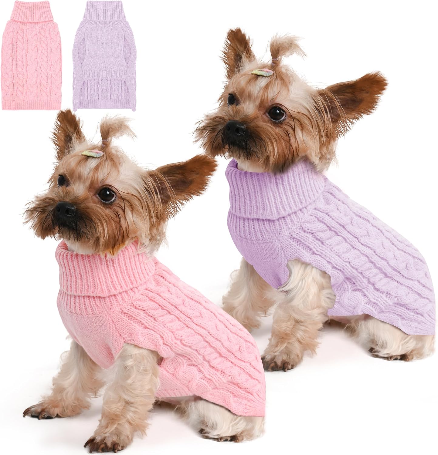 Lorehelina cable knit small dog sweater front view in pastel pink