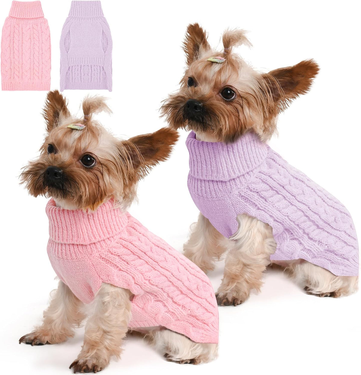 Lorehelina cable knit small dog sweater front view in pastel pink