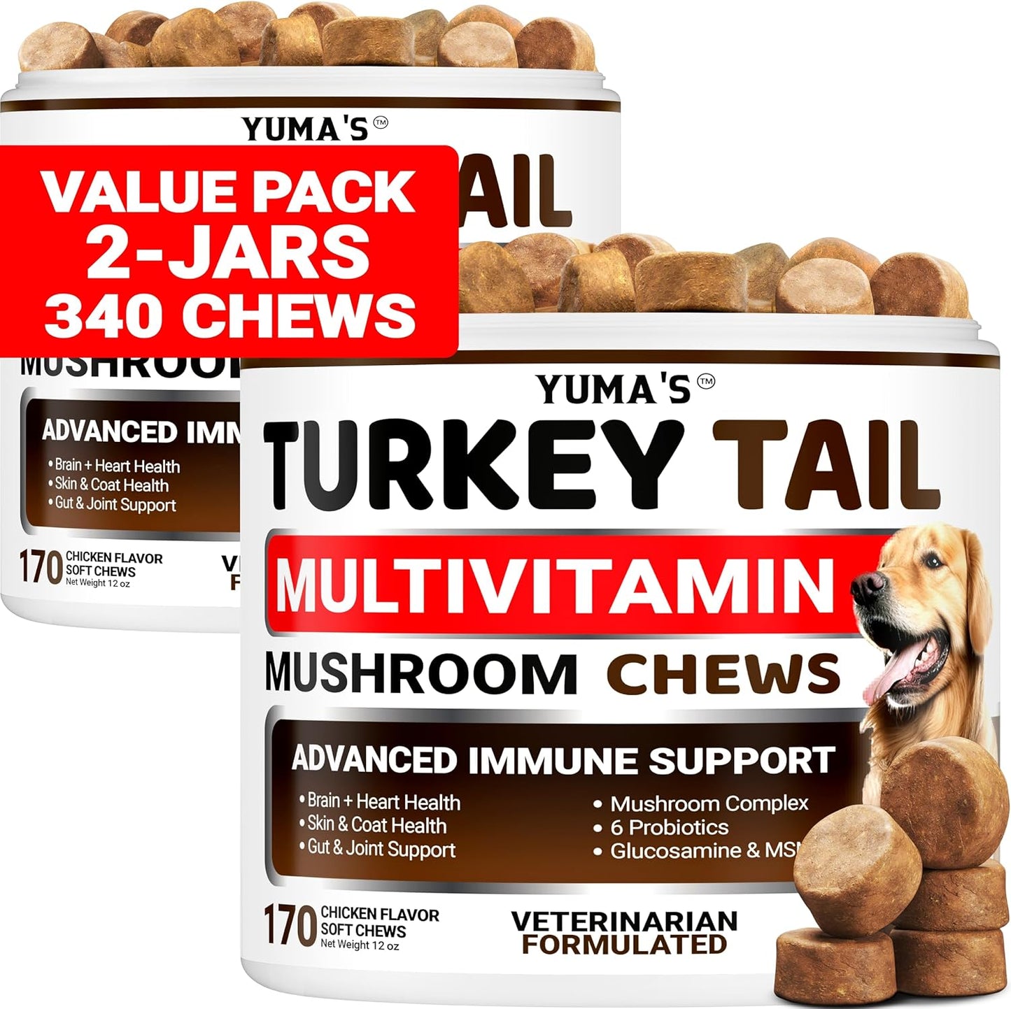 Turkey Tail Mushroom for Dogs - 170 Count - Mushroom Chews for Dogs Lipoma Lumps and Bumps - Immune Health, Digestive, Skin, Energy, Joint Vitamin Support Guard Buddy - Multivitamin Supplement - Image 10