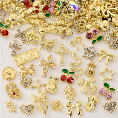 Opmadm gold nail charms and gems front view