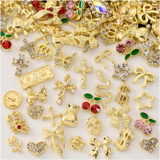 Opmadm gold nail charms and gems front view