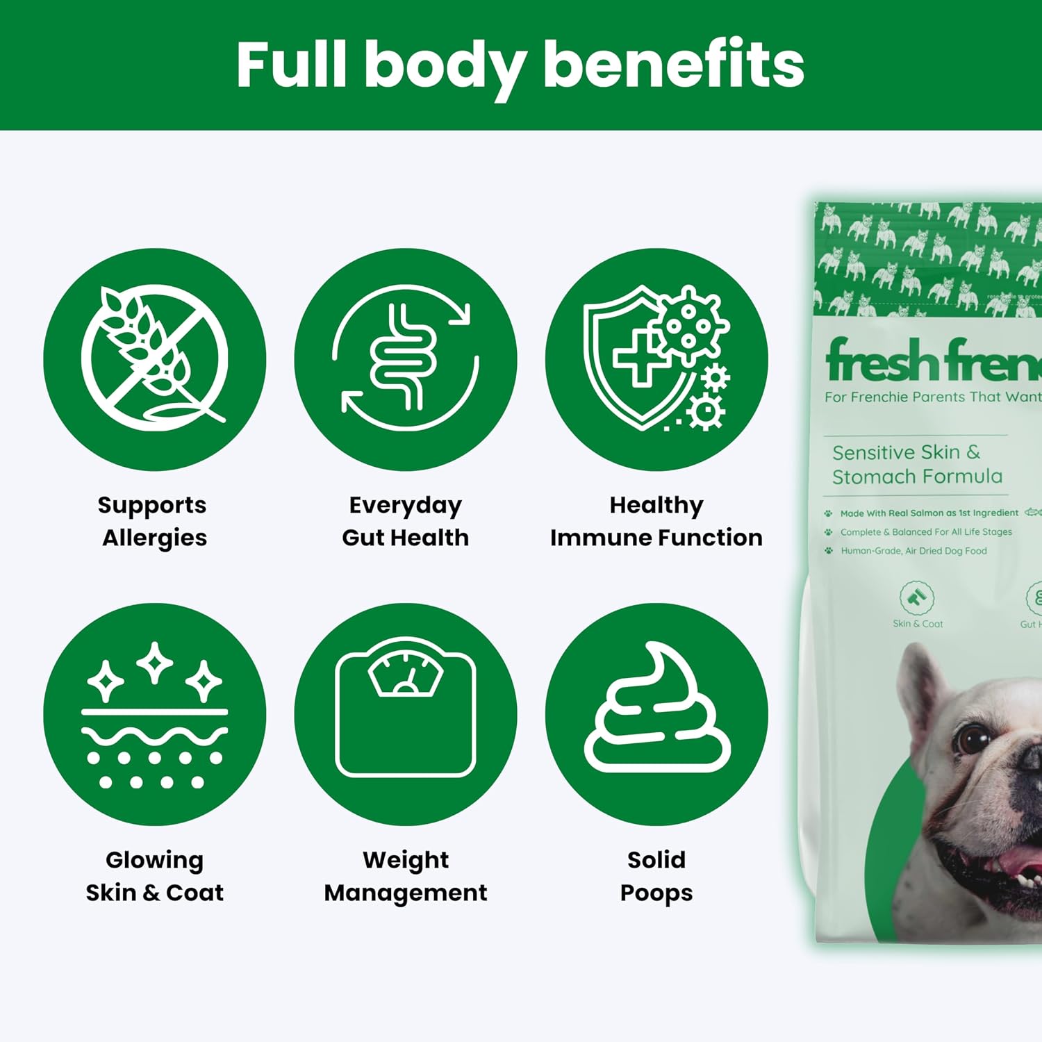 Fresh Frenchie grain free air dried pet food showing close up of the scoopable nutrient rich kibble texture