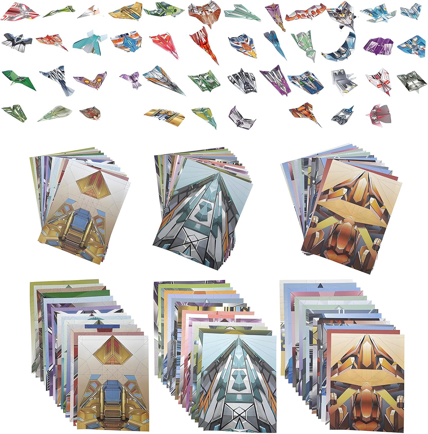QYRCXX Paper Airplane Origami Kit packaging and colorful folded planes front view