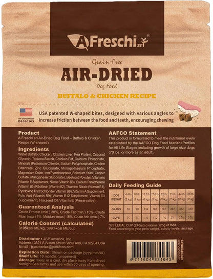 A Freschi srl premium water buffalo alternative raw diet dog food packaging overview