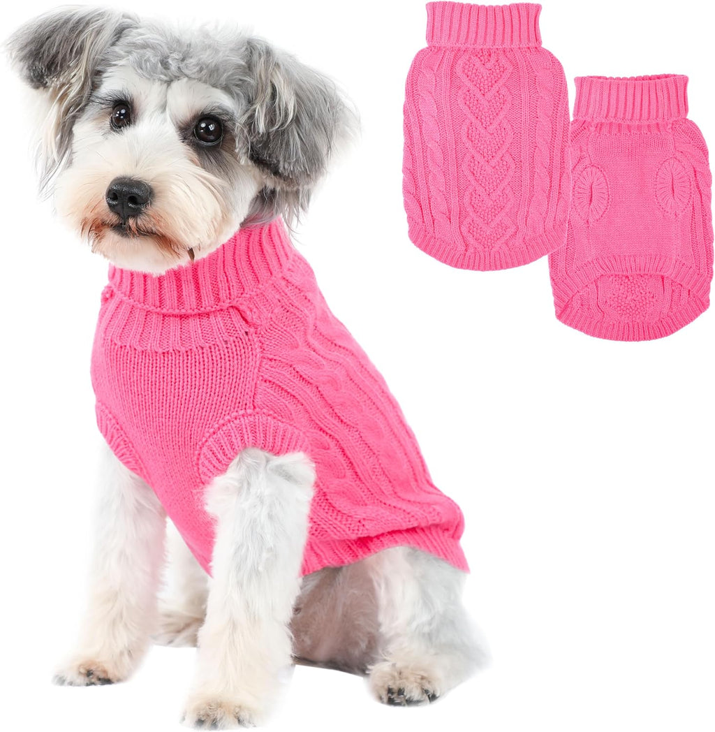 Puppishy rose pink knitted kitten sweater packaging and size view