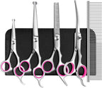 Dog Grooming Scissors with Safety Round Tips Stainless Steel Professional Dog Grooming Kit - Thinning, Curved Scissors and Comb for Cat Pet (Pink 4 in 1) - Image 11