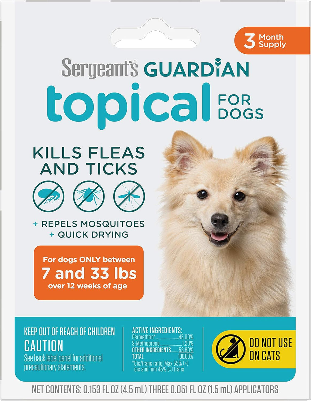 Sergeant's Guardian topical flea and tick prevention for small dogs 7 to 33 lbs