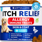 Artullano Dog Allergy Relief Chews front view packaging for canine skin health support.