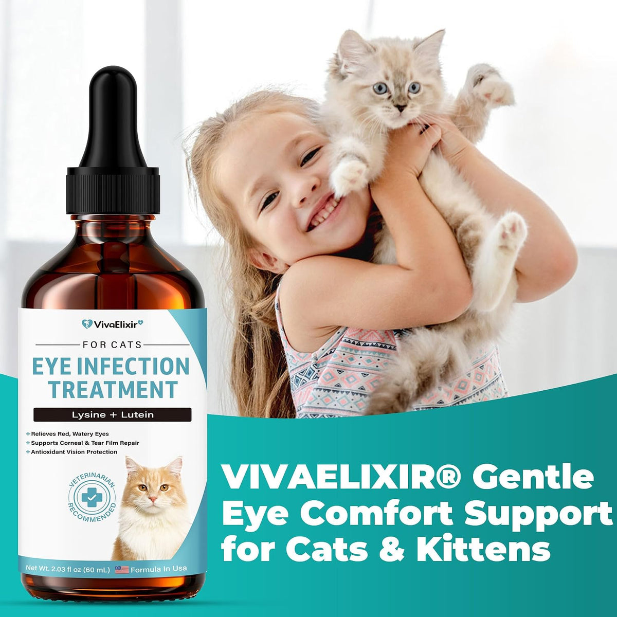 Natural plant-based pet eye health supplement bottle from VivaElixir for immune support