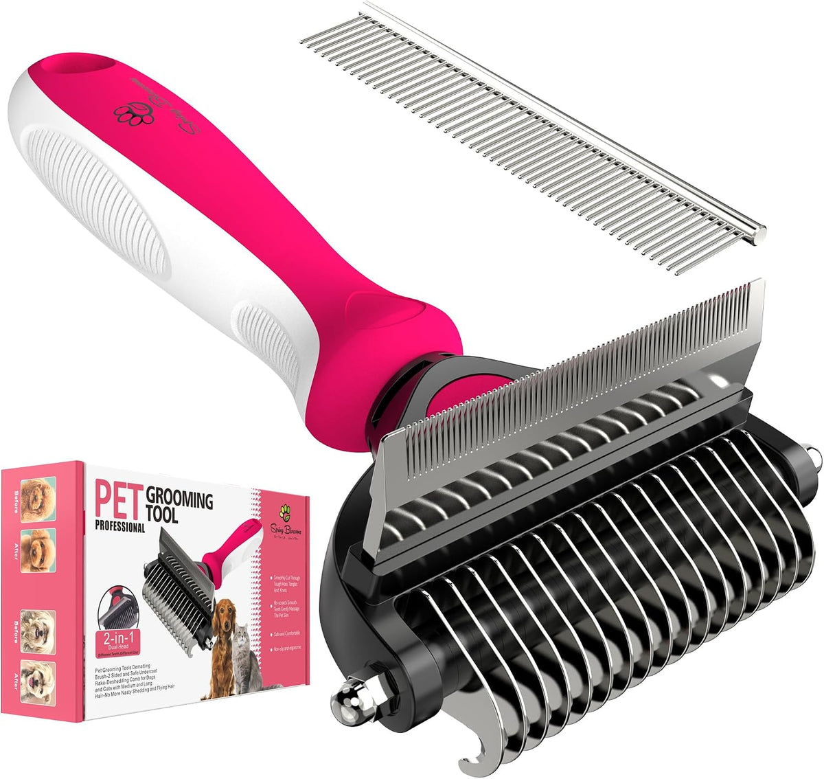 Spring Blossoms-2 in 1 Professional Grooming Rake for Cats & Dogs-Dematting Comb for Easy Mats & Tangles Removing,Pet Brush Safe No More Nasty Shedding and Flying Hair (Orange) - Image 13