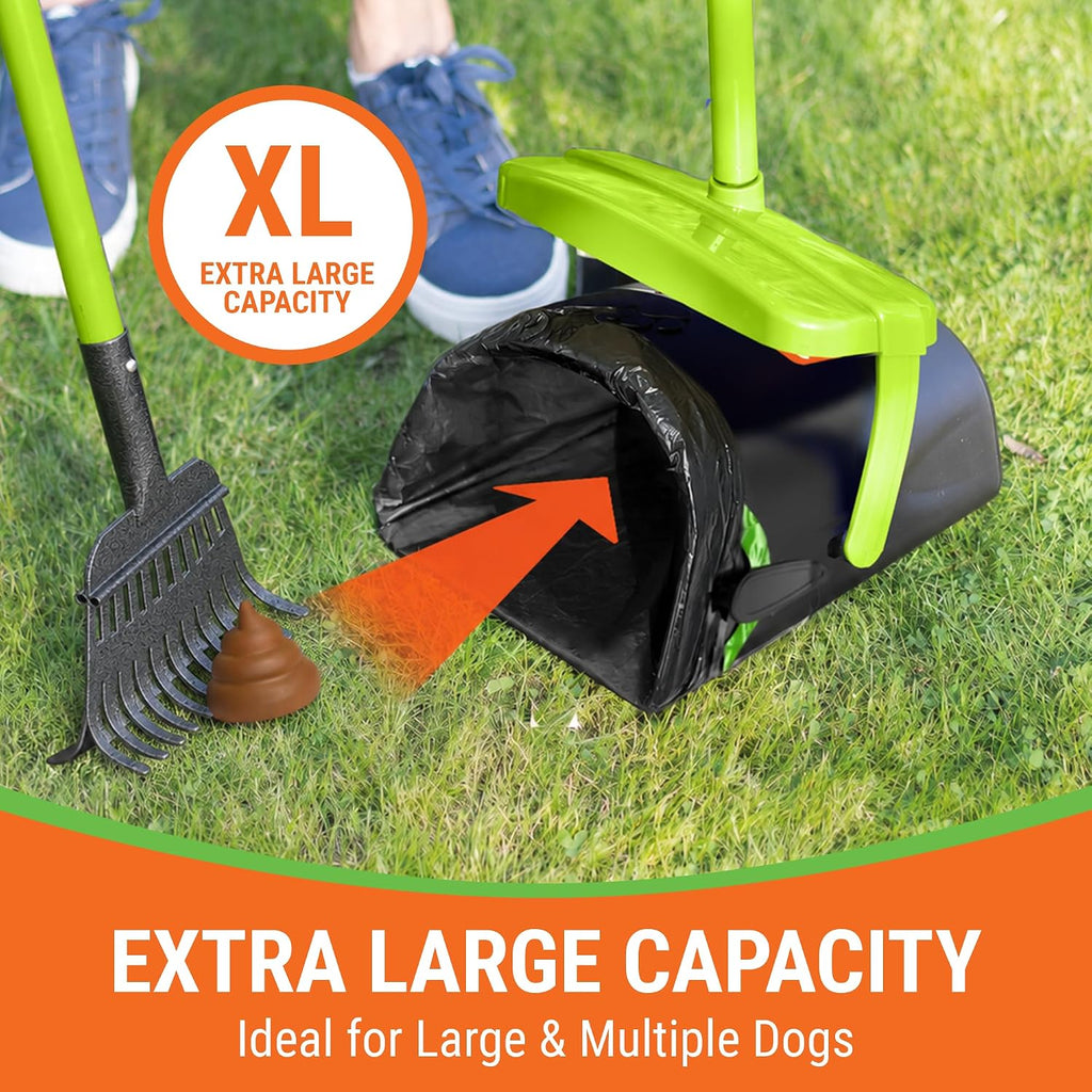 Pupzle dog poop scoop yard cleaning kit showing bag attachment setup