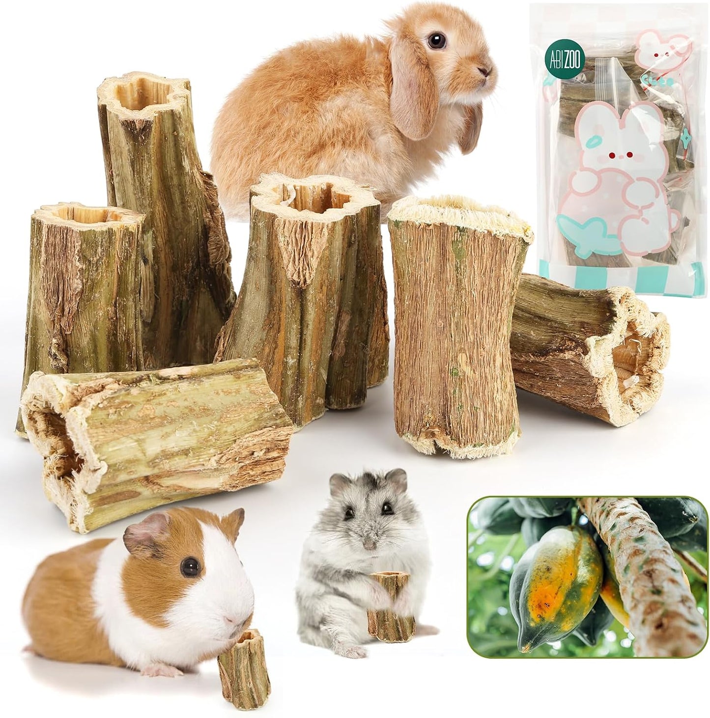 Abizoo natural bunny chew toys pack front view organic pet treats
