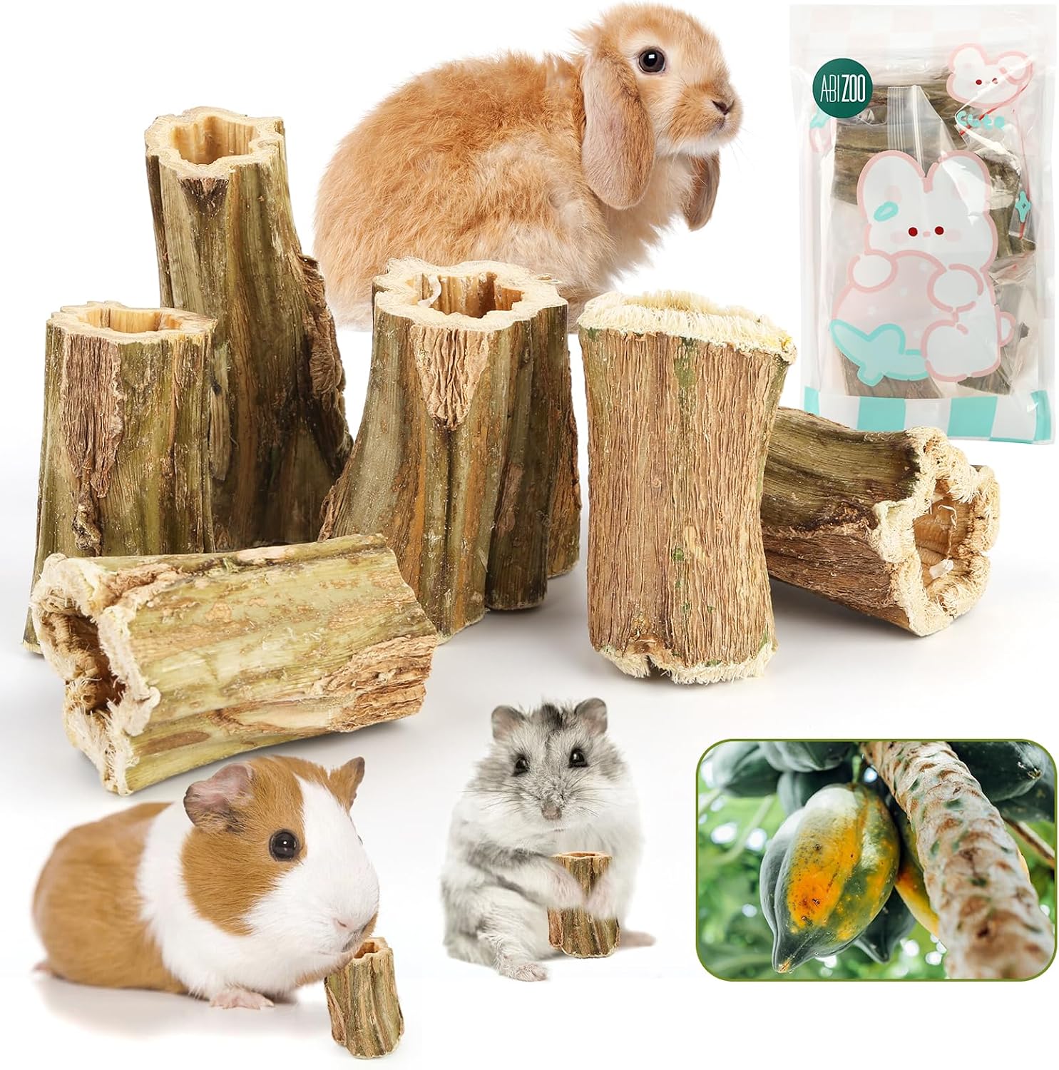 Abizoo natural bunny chew toys pack front view organic pet treats