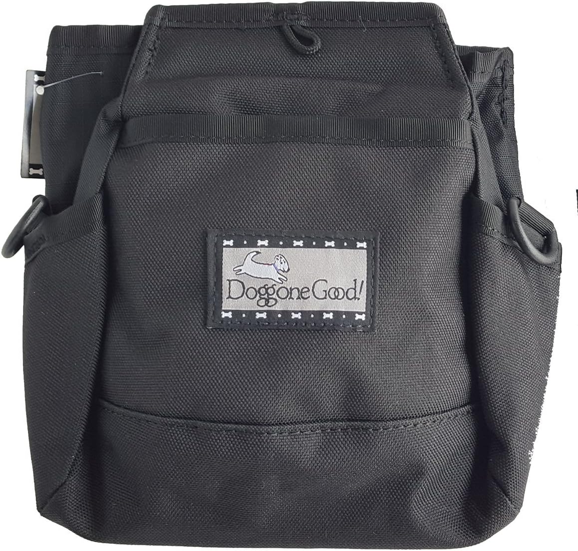 Doggone Good Rapid Rewards dog training pouch front view featuring embroidered logo and black fabric