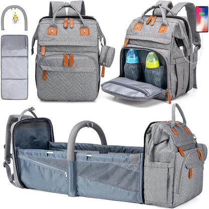 KABAQOO baby diaper bag backpack front view in grey