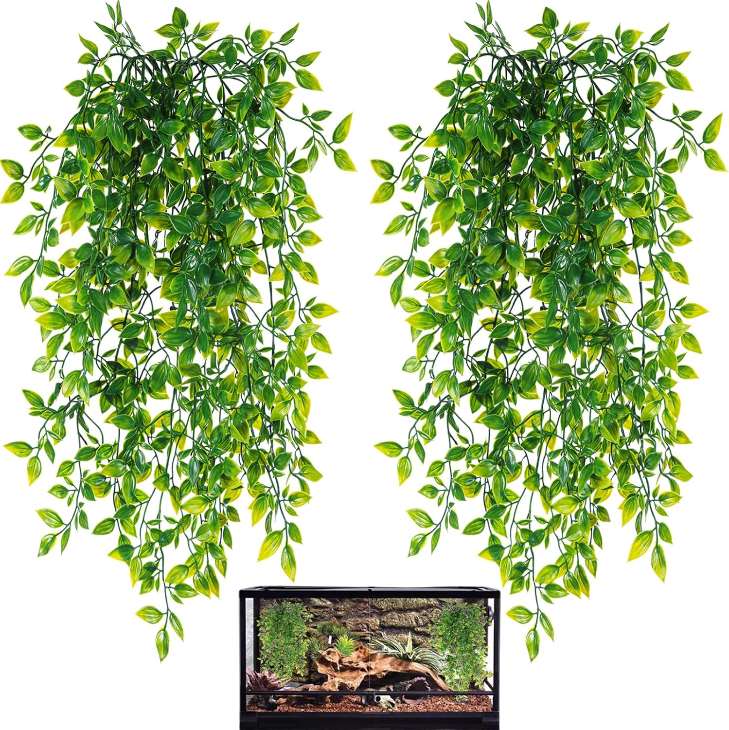 Hercocci 2 Pack Reptile Plants front view in terrarium