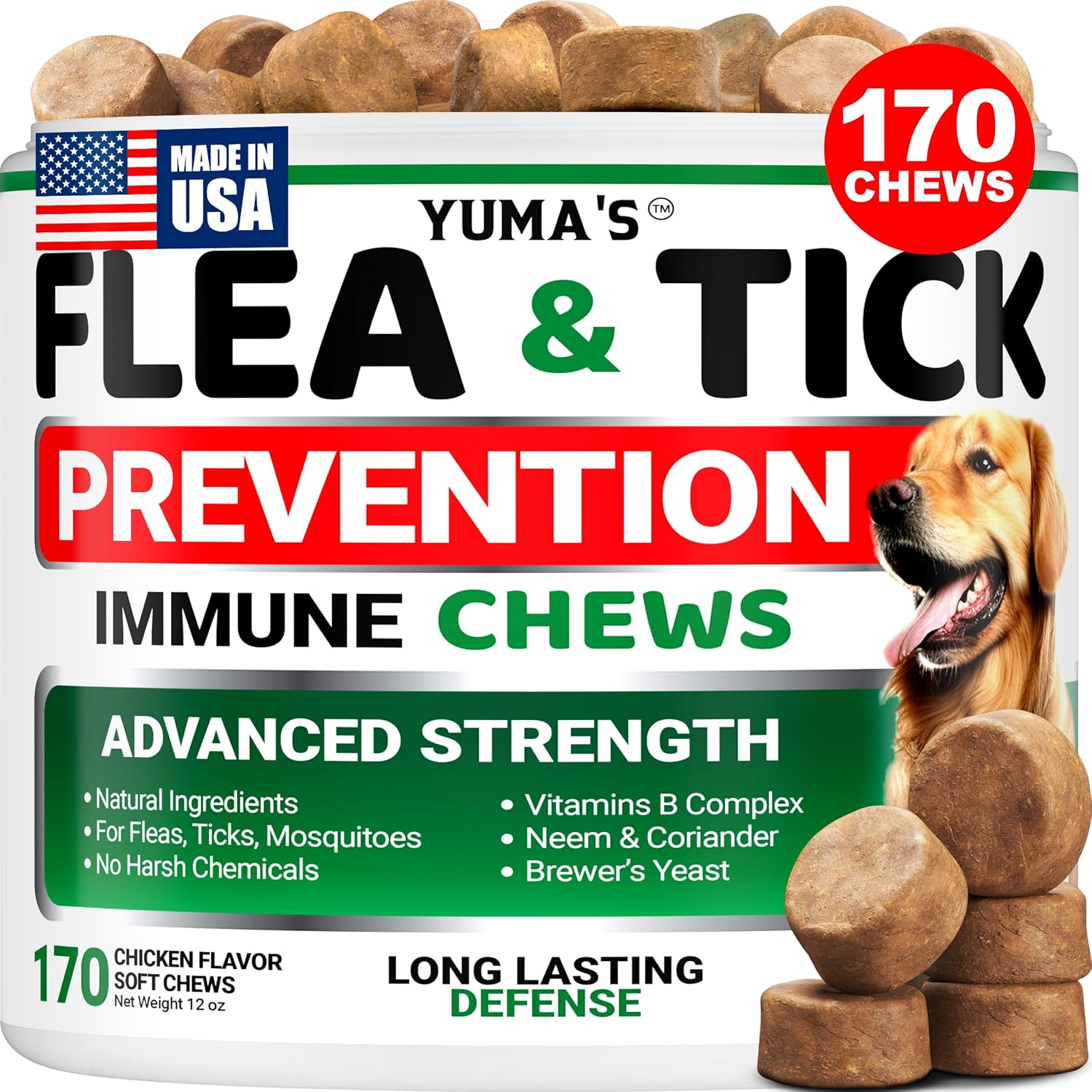 Group of YUMA'S oral supplement pills showing texture and small bite size for cats.