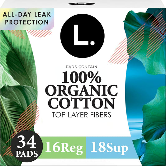 L. Ultra Thin Pads front packaging showing organic cotton top layer claim.