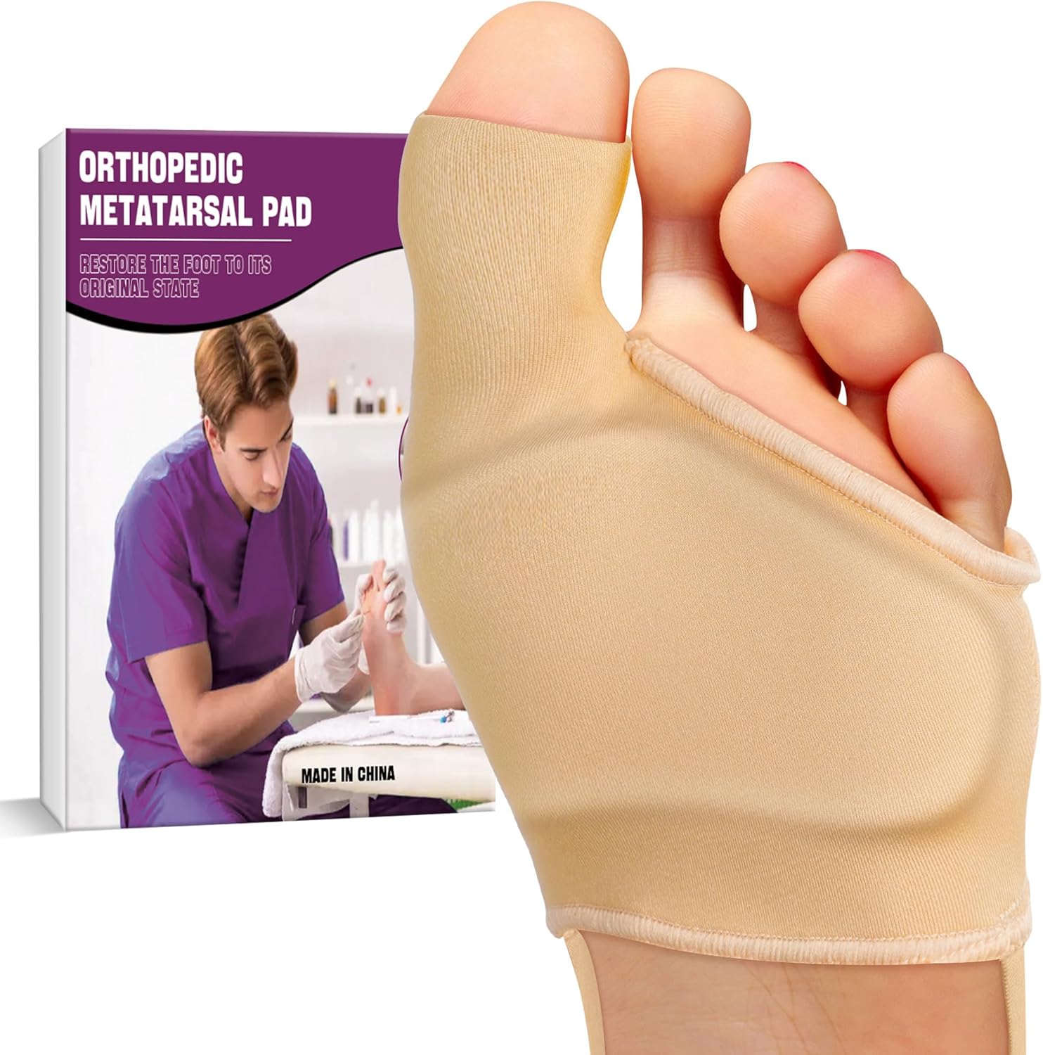 LEOWEER Orthopedic Metatarsal Pad front view showing breathable mesh and gel cushion.