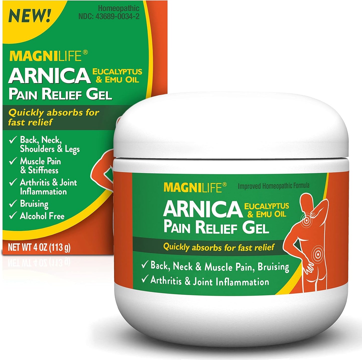 MagniLife Arnica Pain Relief Gel 4 ounce bottle front view for muscle pain