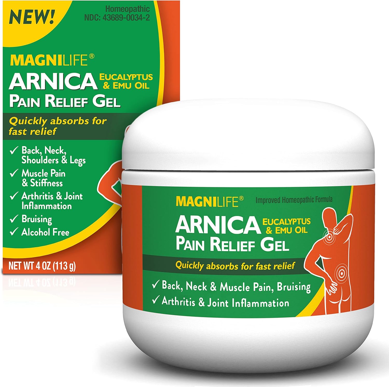 MagniLife Arnica Pain Relief Gel 4 ounce bottle front view for muscle pain