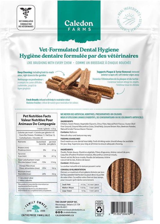 Caledon Farms triple action dog dental chews showing the unique star shape and dual texture.