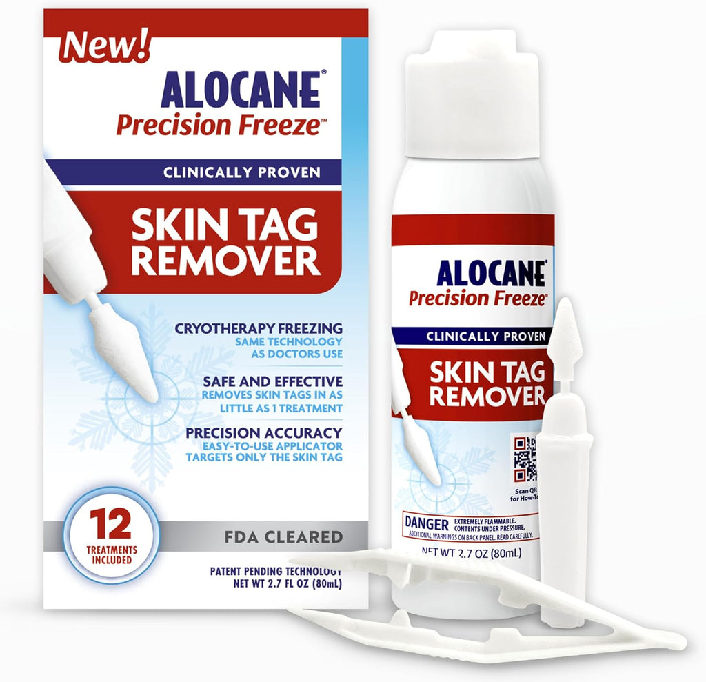 Alocane Precision Freeze Skin Tag Remover front view of FDA-cleared cryotherapy canister.
