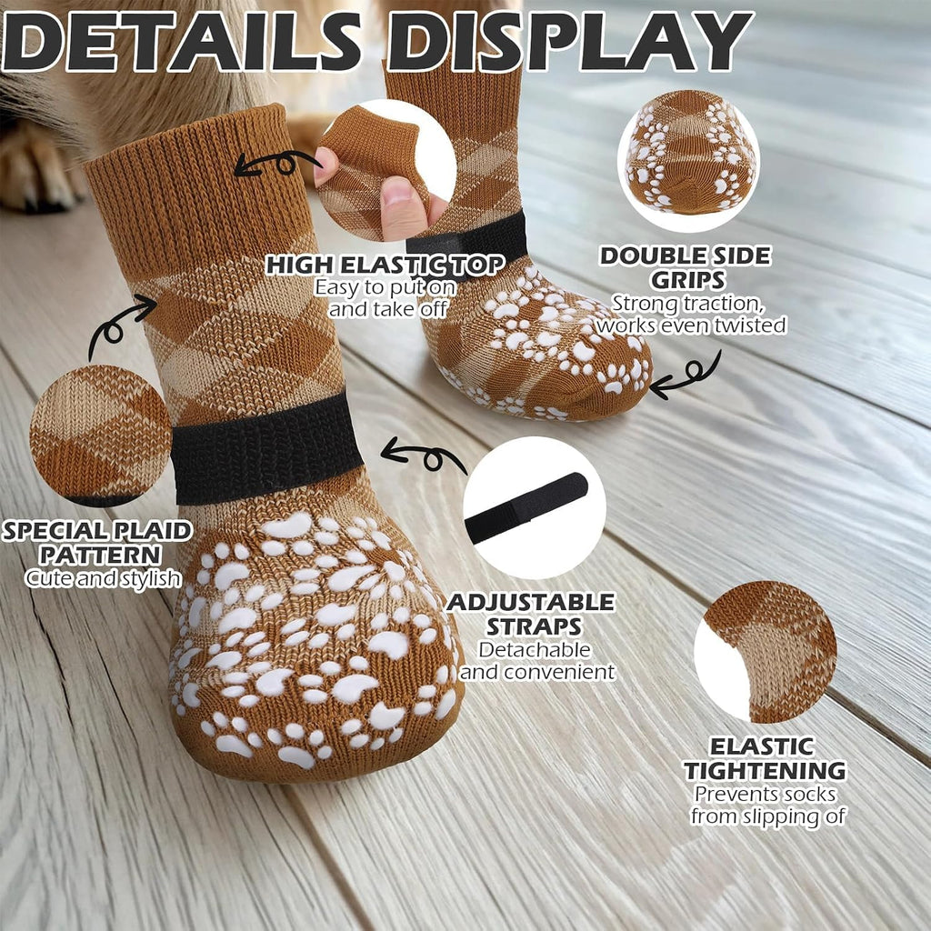 Close up of silicone paw grips on dog socks