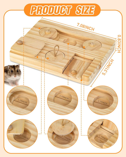 MWAOWM 6 in 1 hamster wooden enrichment puzzle with treats hidden inside compartments