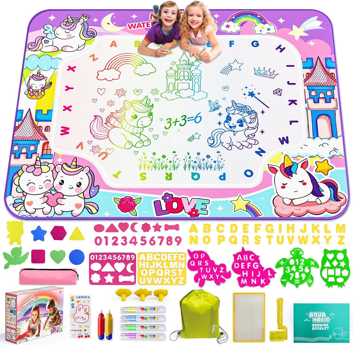 JZSIJ water doodle mat front view with backpack