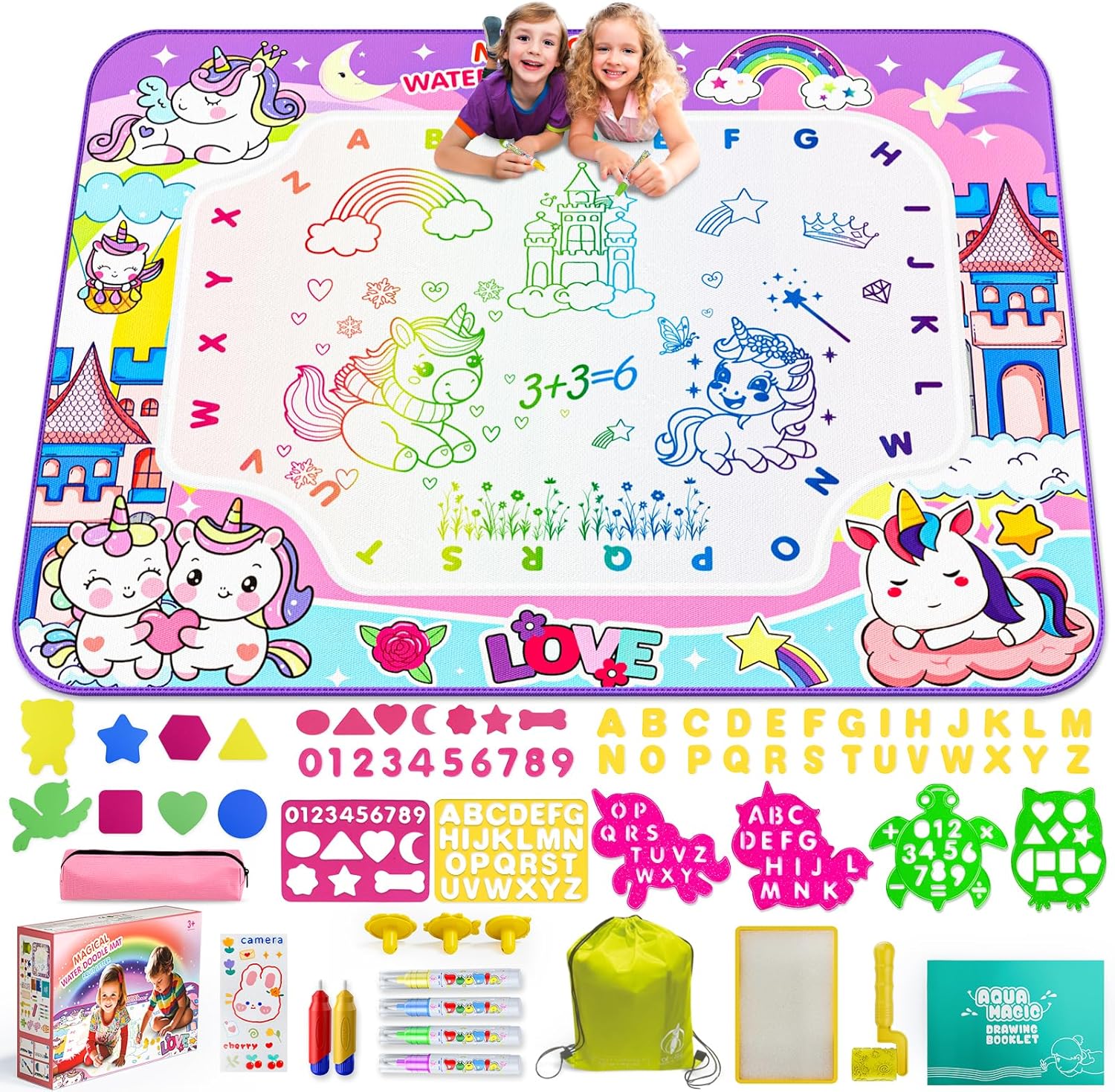 JZSIJ water doodle mat front view with backpack