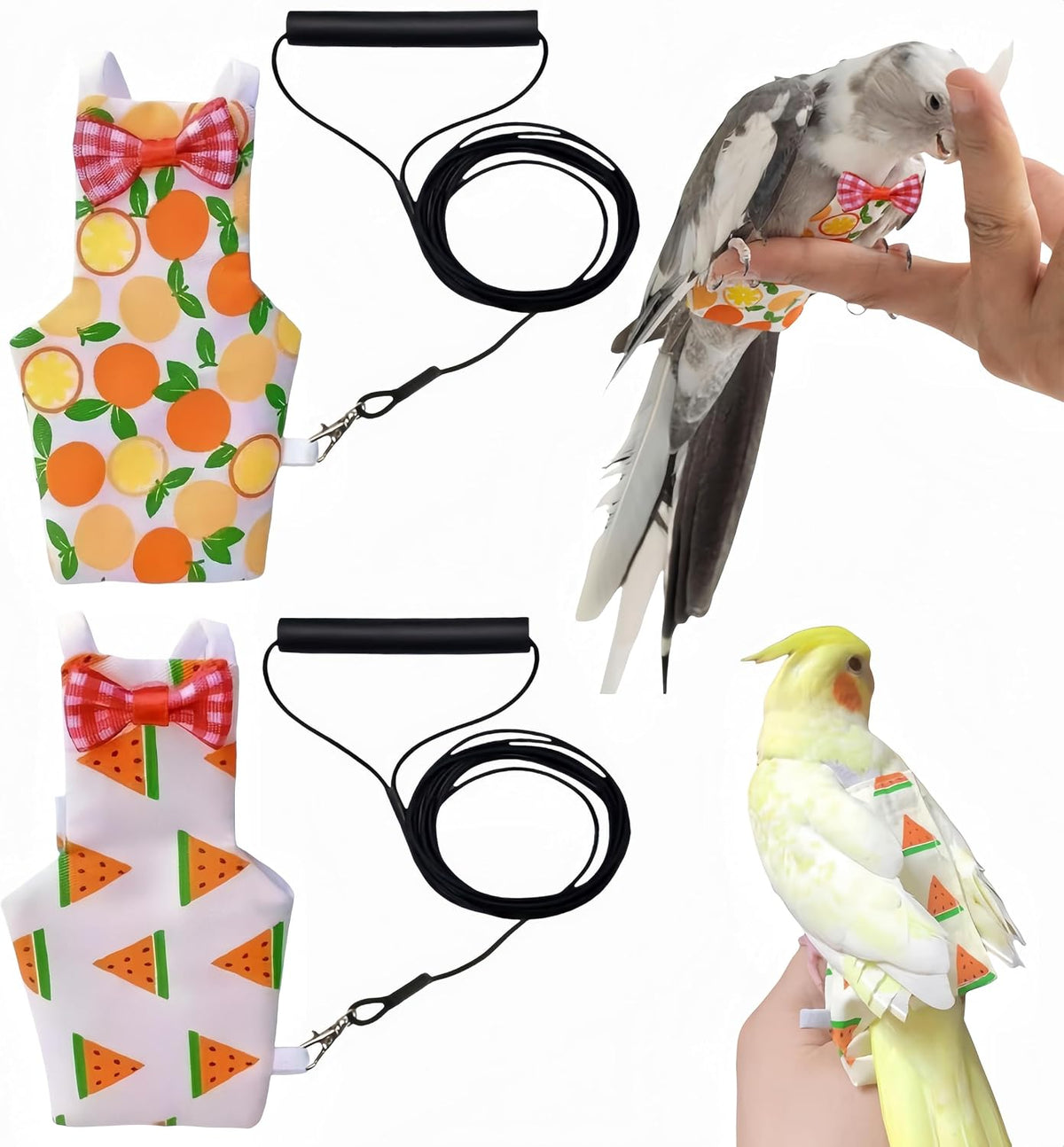 2Pcs Bird Diapers Bird Harness Flight Suits Diapers with 2Pcs 80 Inch Flying Leash Parrot Nappy Pigeon Pants Urine Wet Suit Costume for Cockatiel Conure Macaw Budgies Parakeet-Kiwi&Banana - Image 11