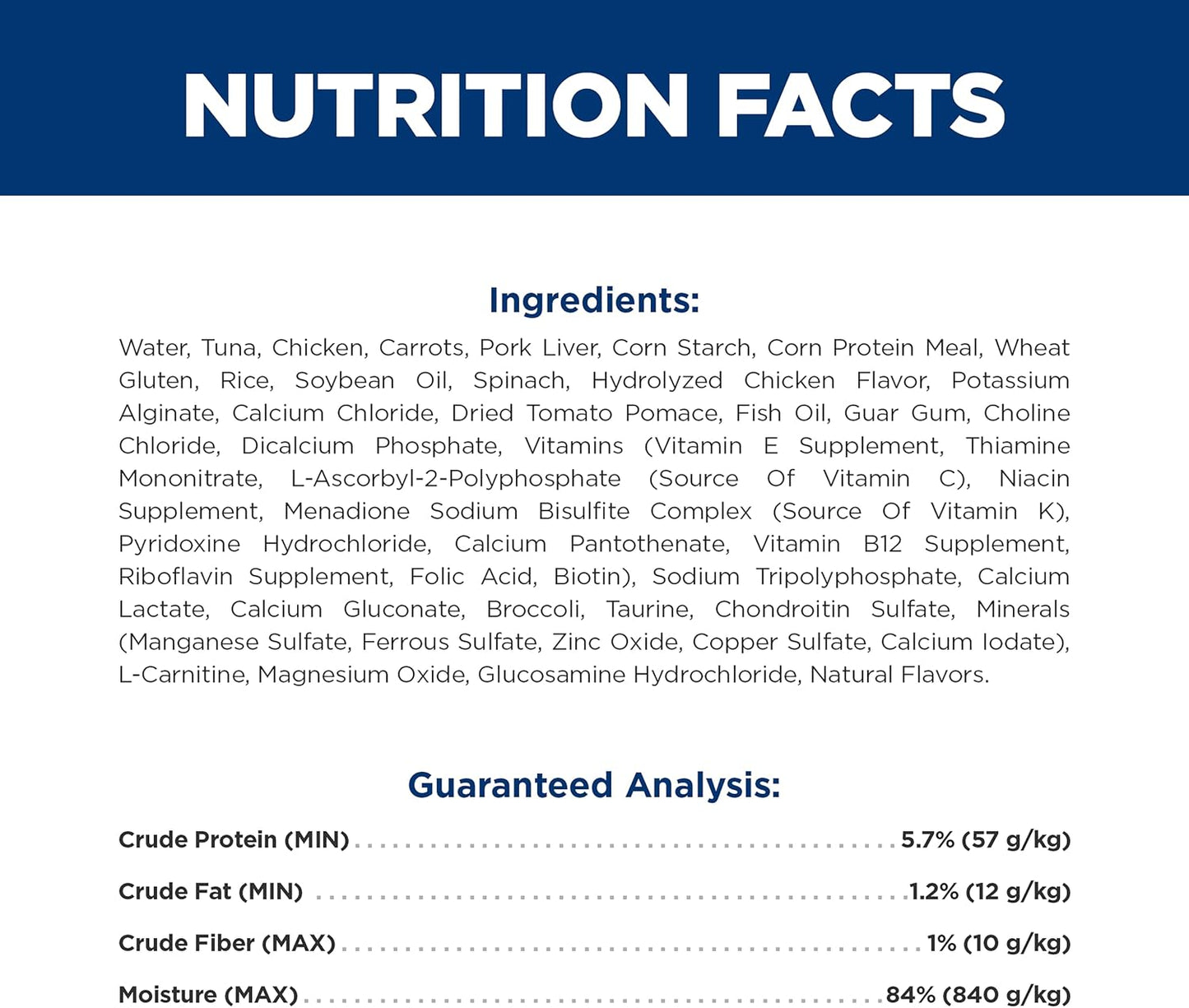 Hills brain care and joint care formula nutritional details packaging