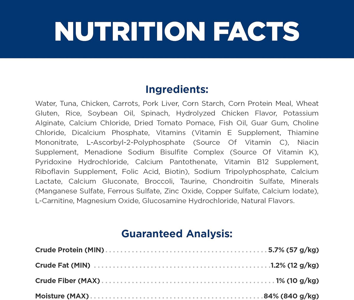 Hills brain care and joint care formula nutritional details packaging