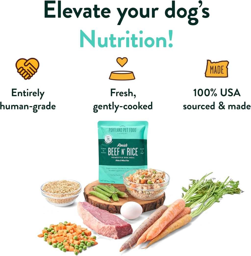 Five pack variety of human-grade wet dog food pouches