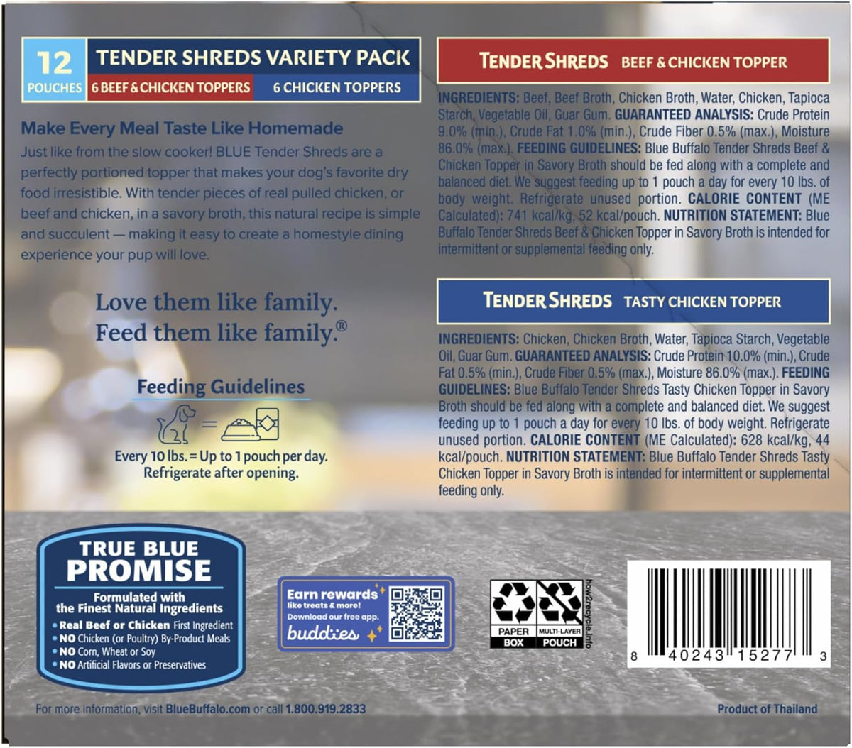 Blue Buffalo 2.5 ounce individual wet dog food pouch
