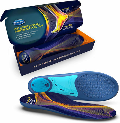 Dr. Scholl's Plantar Fasciitis Orthotic Insoles front view showing blue 3D arch support.