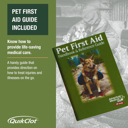 Close-up of the sterile dressings and cohesive elastic bandages included in the canine outdoor safety pack.
