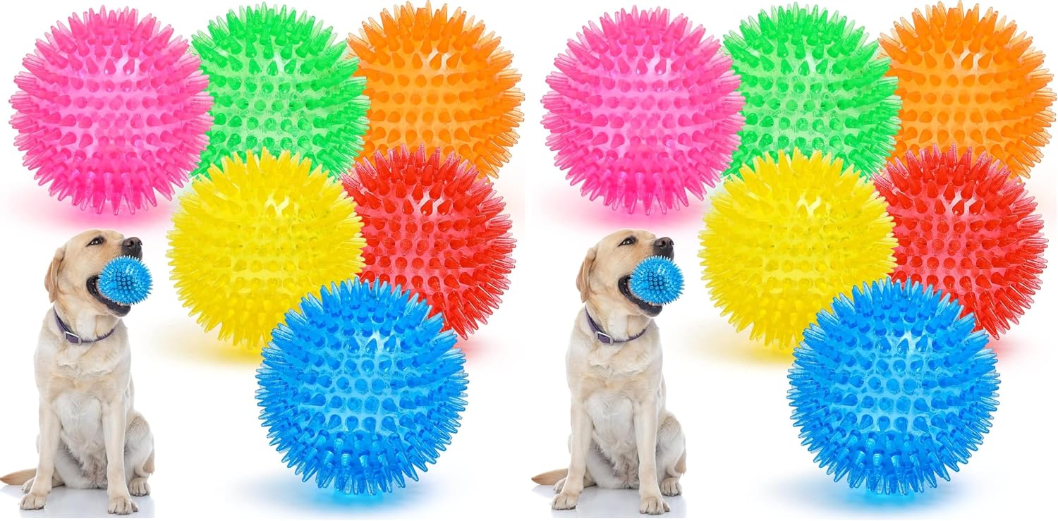 VITEVER 3.5" Squeaky Dog Toy Balls (6 Colors) Puppy Chew Toys for Teething, BPA Free Non-Toxic, Spikey Dog Balls for Medium, Large & Small Dogs, Durable Toys for Aggressive Chewers - Image 9