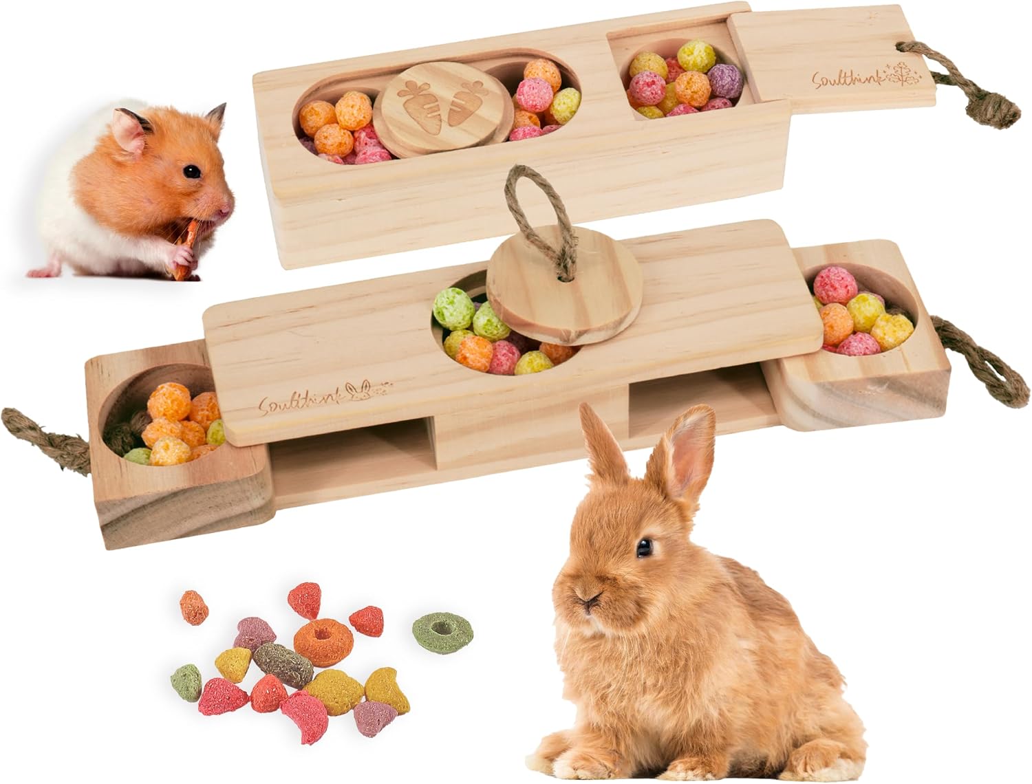SoulThink(R) Interactive Wooden Pet Rabbit Toys - Sniff n' Snack Bunny Chew Toys for Rabbit Treats, Suited as Guinea Pig, Hamster for Boredom, Bunny Toys for Rabbits Keep Busy (2 Sets) - Image 9