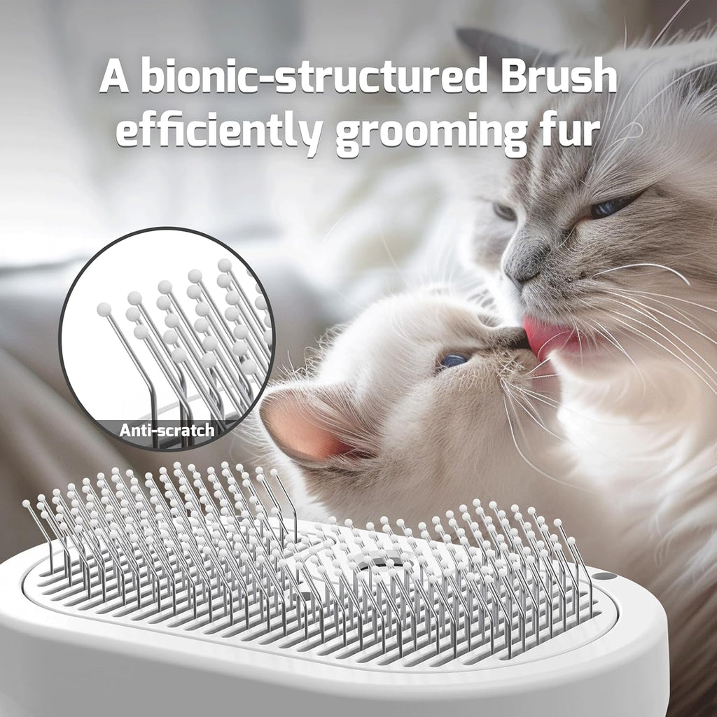 Side angle view of Pecait anti static cat steamer brush showing ergonomic handle and water tank cap.