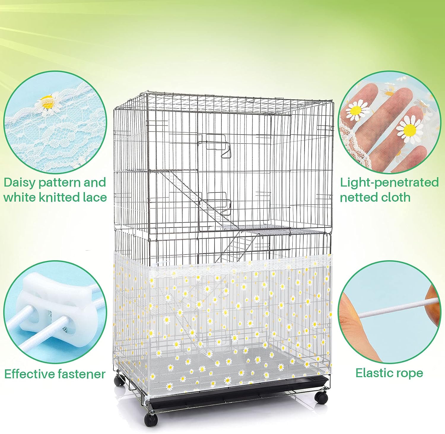Close up view of the durable fade resistant nylon netting material on the Shappy bird cage protector