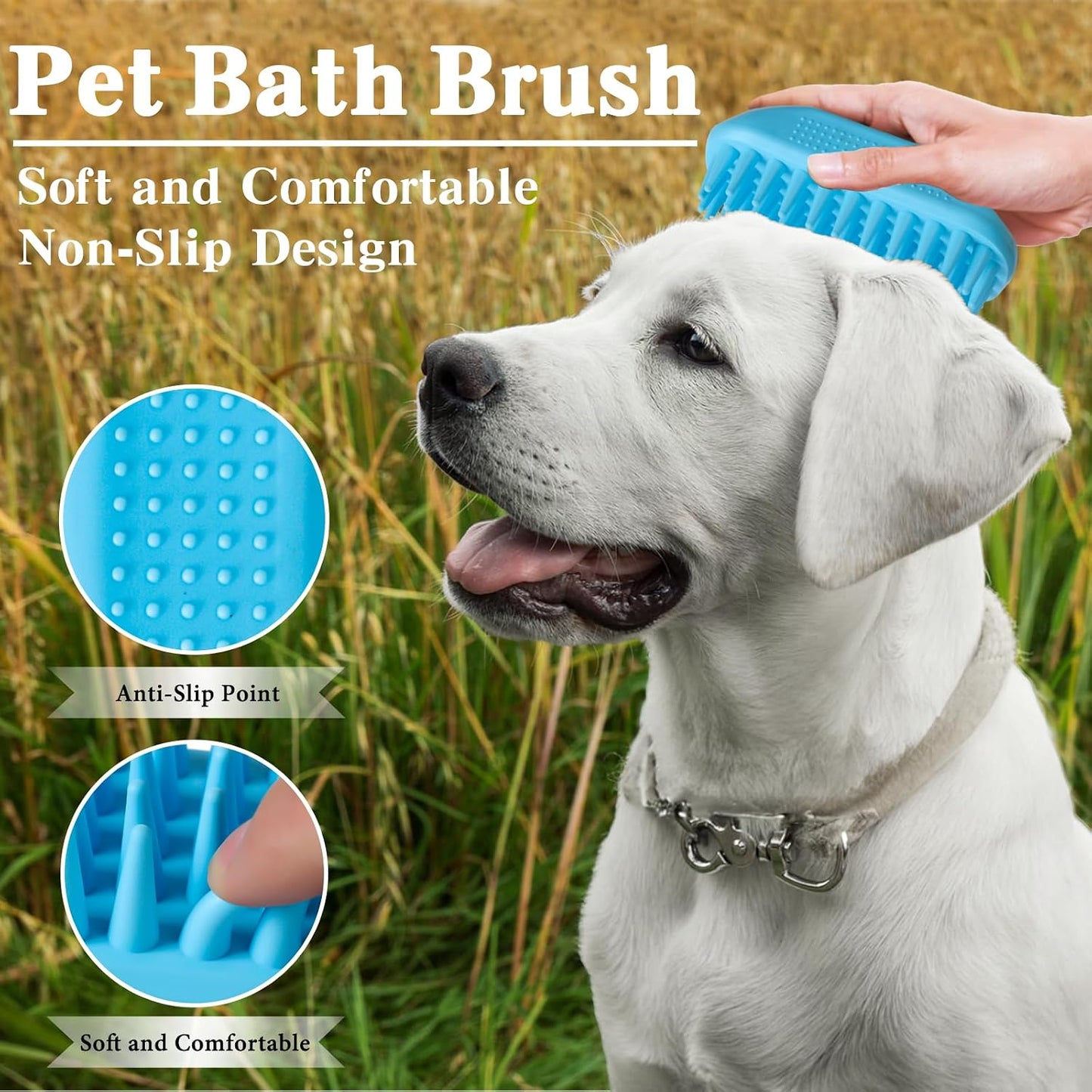 KQUQK dog shower brush being rinsed under water showcasing the easy to clean and quick dry material.