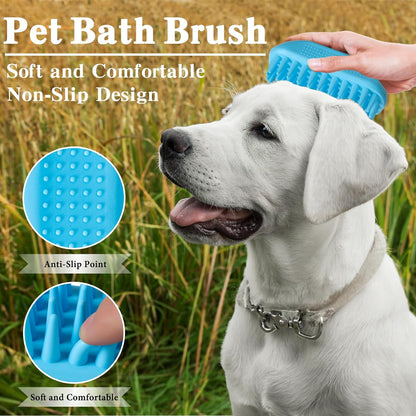KQUQK dog shower brush being rinsed under water showcasing the easy to clean and quick dry material.